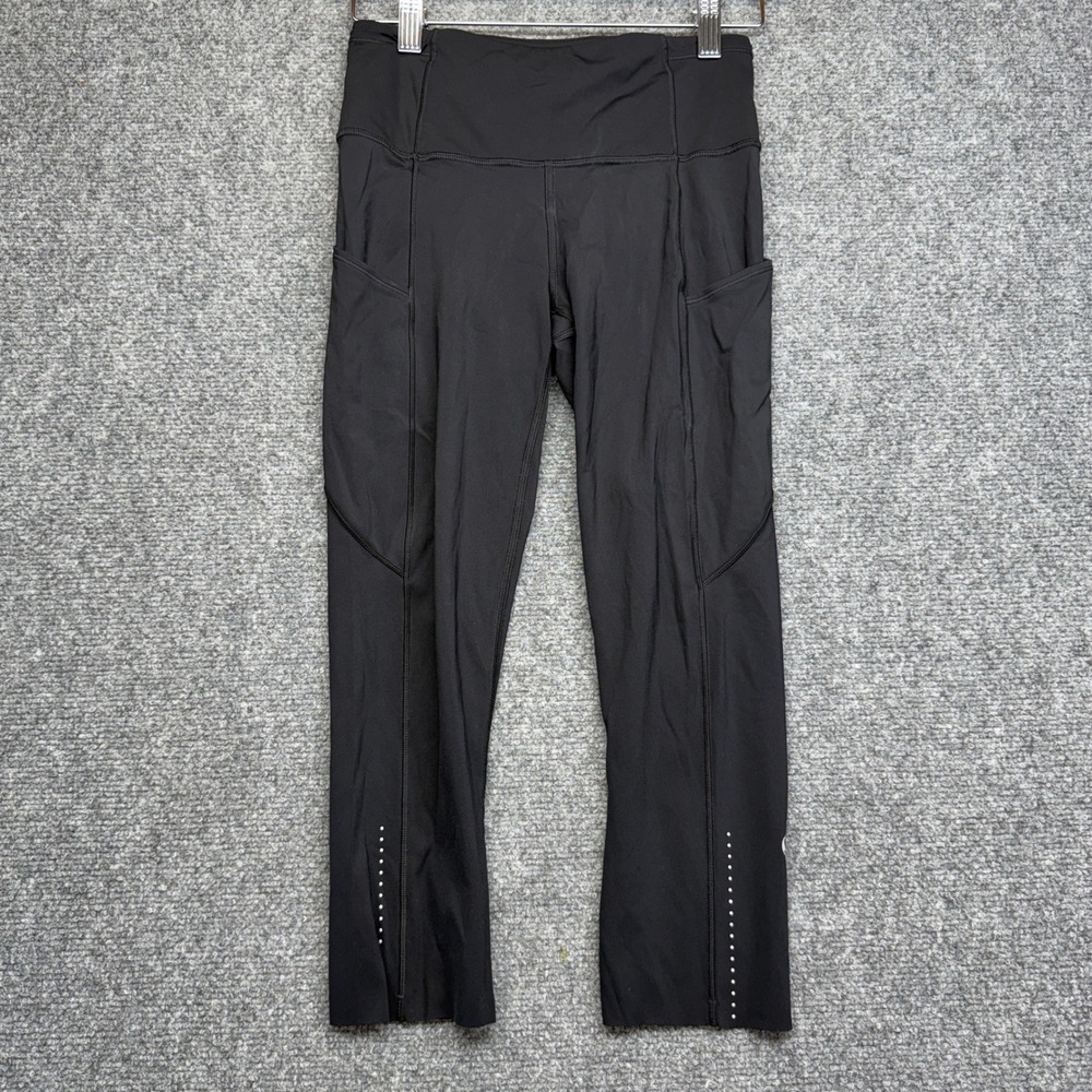 Lululemon Speed Up Crop Leggings Black Size 4 W6AS5S Pockets Reflective Running
